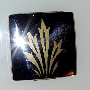 30s 40s Yardley of London Mirror Finish Gold Lilies Loose Powder Compact & Pouch